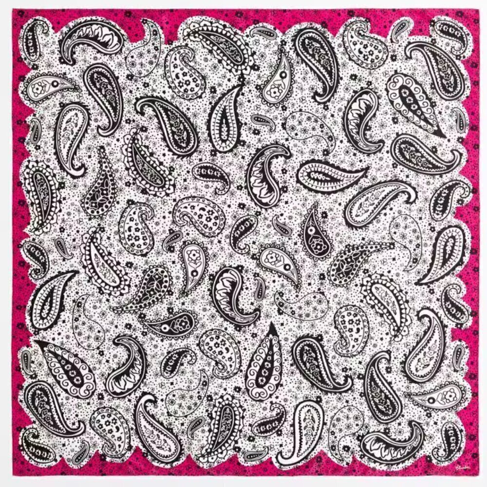 Bimba y Lola Silk Scarf Paisley Pink Black White Square Designer - Picture 3 of 3
